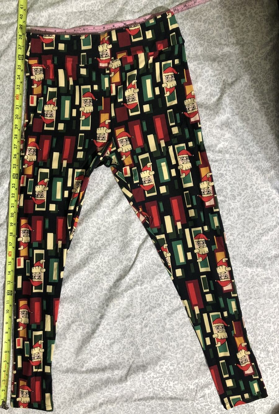 LuLaRoe Christmas Leggings Tall Curvy TC Santa Glasses Block Geometric Plaid